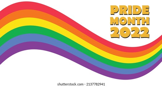 Pride Month 2022 - horizontal banner with Pride colored in rainbow LGBTQ gay pride flag colors ribbon. Vector lettering for LGBT History Month. Love is love concept