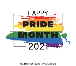 Pride month 2022 logo card with flag.Banner Love is love.Rainbow Pride symbol with heart,LGBT,sexual minorities,gays and lesbians.Designer sign,logo,icon:colorful rainbow on a white background.Vector