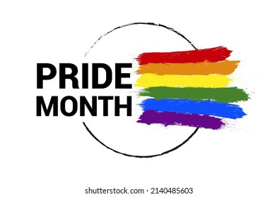 Cartel del logo del mes del orgullo 2022 con bandera.El amor en la pancarta es amor.Símbolo del orgullo arcoiris con corazón, LGBT, minorías sexuales, gays y lesbianas.Cartel de diseño, logotipo, icono:arcoiris colorido sobre un fondo blanco.Vector