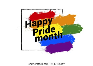 Pride month 2022 logo card with flag.Banner Love is love.Rainbow Pride symbol with heart,LGBT,sexual minorities,gays and lesbians.Designer sign,logo,icon:colorful rainbow on a white background.Vector