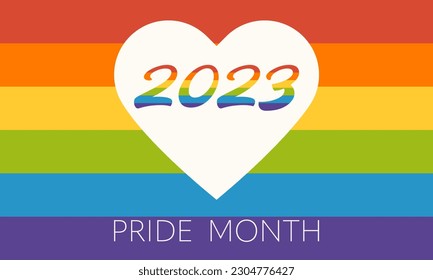 Pride month 2023 banner template with rainbow colors background.	