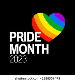 Pride month 2023 concept. Freedom rainbow flag, gay parade annual summer event. Design template for flyer, card, poster, banner, social media