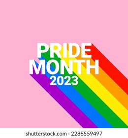 Pride month 2023 concept. Freedom rainbow flag, gay parade annual summer event. Design template for flyer, card, poster, banner, social media