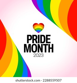 Pride month 2023 concept. Freedom rainbow flag, gay parade annual summer event. Design template for flyer, card, poster, banner, social media