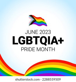 Pride month 2023 concept. Freedom rainbow flag, gay parade annual summer event. Design template for flyer, card, poster, banner, social media