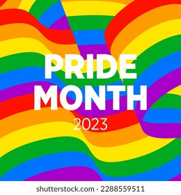 Pride month 2023 concept. Freedom rainbow flag, gay parade annual summer event. Design template for flyer, card, poster, banner, social media