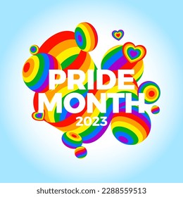 Konzept Pride Monat 2023. Freie Regenbogenflagge, Gay Parade jährliche Sommerveranstaltung. Design-Vorlage für Flyer, Karten, Poster, Banner, soziale Medien