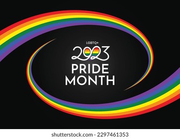 Pride month 2023 design with rainbow flag. Pride symbol with heart, LGBT, lgbtq, gays and lesbians. Banner