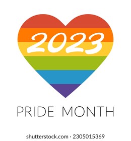 Pride month 2023. Heart shape with rainbow colors.