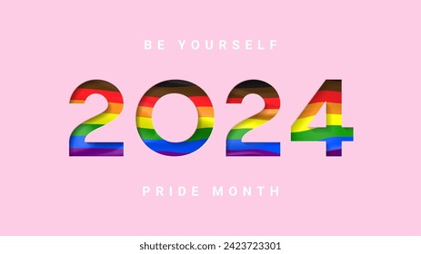 Pride Month 2024 banner template. Symbol of Pride Month with philadelphia pride flag colours. Human rights and tolerance concept. LGBTQ background with rainbow number 2024. Vector illustration.