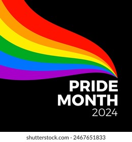 Concepto del mes del orgullo 2024. Bandera del arco iris de la libertad, desfile gay, evento anual de verano. Plantilla de diseño para flyer, tarjeta, póster, Anuncio, redes sociales