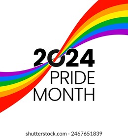 Pride month 2024 concept. Freedom rainbow flag, gay parade annual summer event. Design template for flyer, card, poster, banner, social media