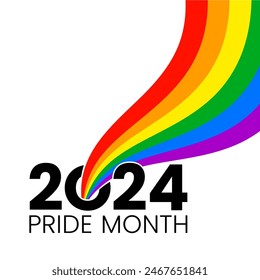 Pride month 2024 concept. Freedom rainbow flag, gay parade annual summer event. Design template for flyer, card, poster, banner, social media