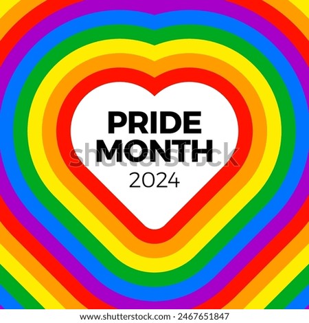 Pride month 2024 concept. Freedom rainbow flag, gay parade annual summer event. Design template for flyer, card, poster, banner, social media