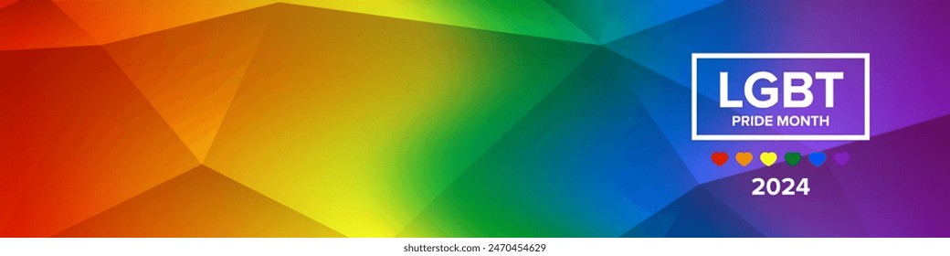 Pride month 2024 horizontal banner with gradient with pride colors flag. LGBTQ Pride month 2024 or pride day poster, flyer, banner, logo modern style design template.