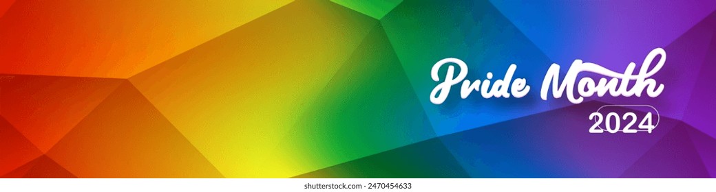 Pride month 2024 horizontal banner with gradient with pride colors flag. LGBTQ Pride month 2024 or pride day poster, flyer, banner, logo modern style design template.