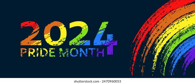 Pride Month 2024 Horizontal Banner with Pride Colors Flag. Modern Design Template