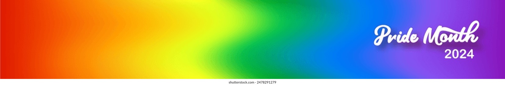 Pride month 2024 horizontal wide banner with gradient with pride colors flag background. LGBTQ Pride month 2024 or pride day poster, flyer, banner, logo modern style design template.