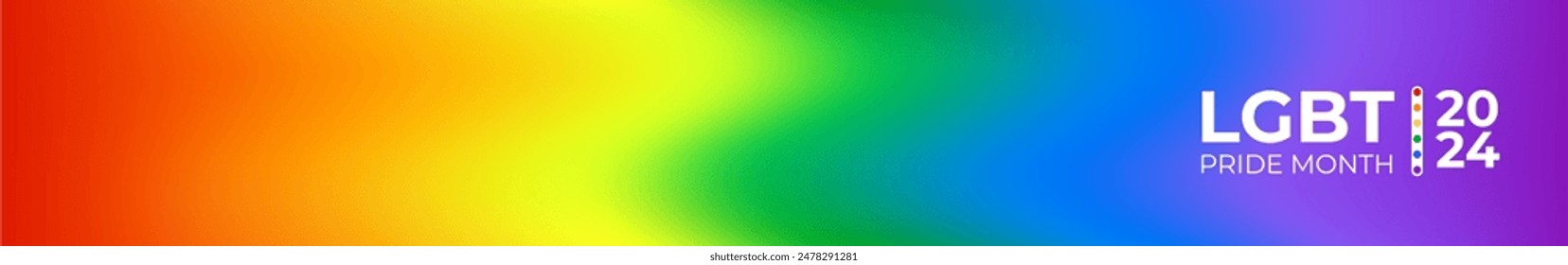 Pride month 2024 horizontal wide banner with gradient with pride colors flag background. LGBTQ Pride month 2024 or pride day poster, flyer, banner, logo modern style design template.