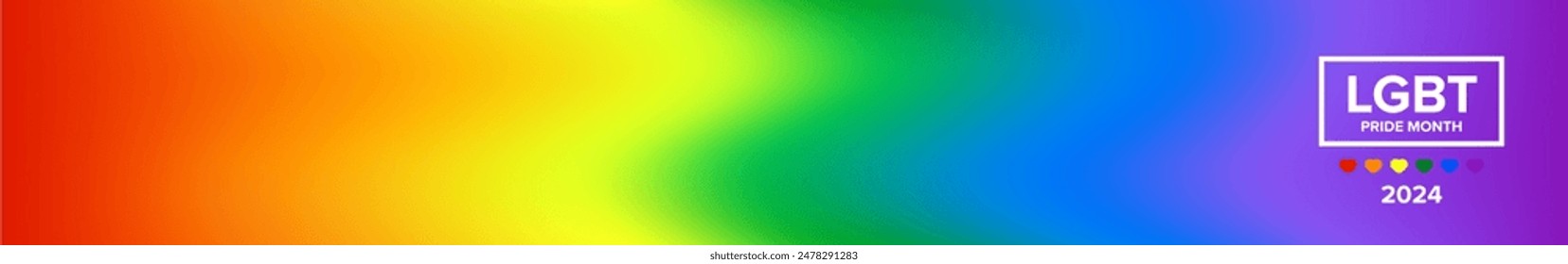 Pride month 2024 horizontal wide banner with gradient with pride colors flag background. LGBTQ Pride month 2024 or pride day poster, flyer, banner, logo modern style design template.