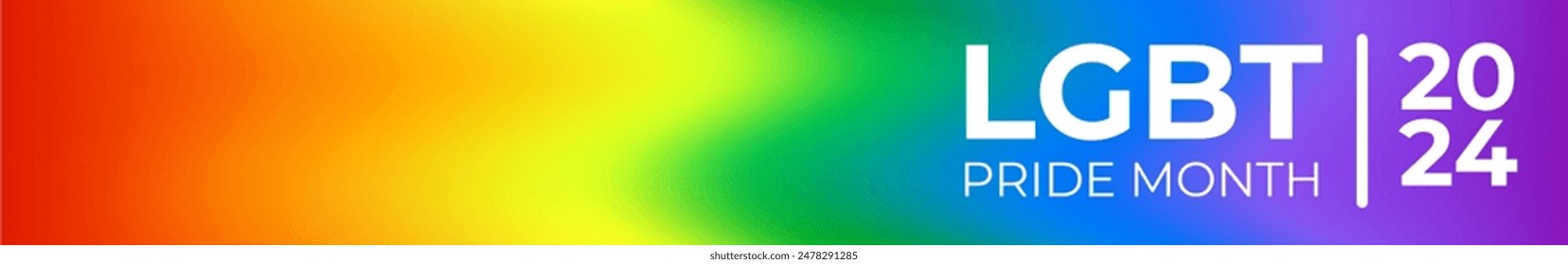 Pride month 2024 horizontal wide banner with gradient with pride colors flag background. LGBTQ Pride month 2024 or pride day poster, flyer, banner, logo modern style design template.