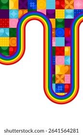 Pride month background. Abstract pride festival. Colorful pride pattern. Celebrate equality, people, loves, heart and lgbtq. Fun design with elements. Wallpaper, banner, poster, postcard, rainbow.