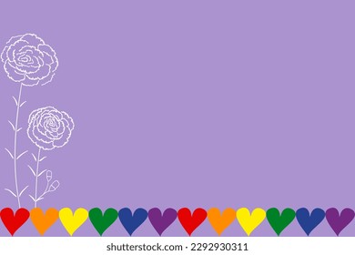 Pride month background LGBTQ Pride Flag Colours. Vector banner logo lgbtq pride month with carnation and rainbow heart. Website banner. Symbol of pride month june support. 