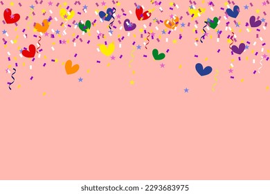 Pride month background LGBTQ Pride Flag Colours. Vector banner with rainbow heart. Symbol of pride month June support. 
