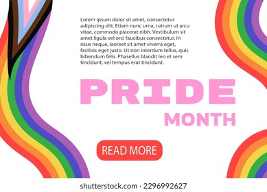 Pride month background with rainbow flag. LGBTQ symbol and bold typography. Poster, web banner template with copy space for text. Vector illustration isolated on white