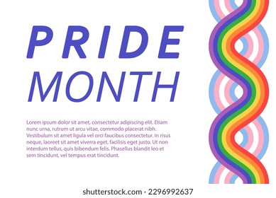 Pride month background with rainbow and transgender flags intertwined together. LGBTQ symbol and bold typography. Poster, banner template. Vector illustration