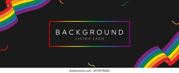 Pride month banner background with colorful rainbow flags at corners and copy space for text, vector design