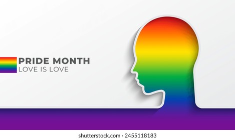 Pride Month banner concept with a head outline has LGBT pride color. Lesbian Gay Bisexual Transgender. Symbol of pride month. Design for poster, flyer, web, banner, template. Vector Illustration