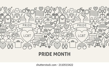 Pride Month Banner Concept. Vector Illustration of Outline Design.