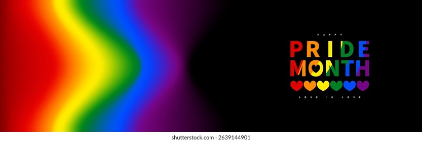 Pride month banner design colors gradient on black background. Horizontal design. Vector illustration.