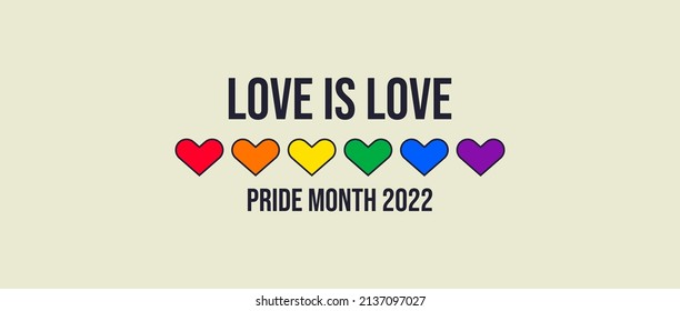 Pride Month banner, Pride Flag colors with heart shape. LGBTQ Rainbow flag with Pride Month 2022