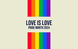 Pride Month Banner With Pride Flag. LGBTQ Rainbow Flag With Pride Month Text. Love Is Love 2024