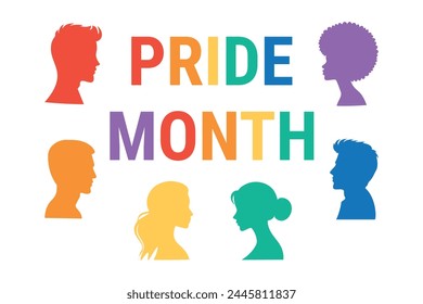 Pride Month banner. Flat vector illustration. Silhouettes of people