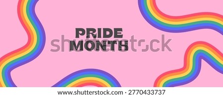 Pride Month banner with fluid rainbow wave and tactile line art. Minimalist LGBTQ horizontal header with copy space for inclusive queer community branding and marketing background. Vector illustration