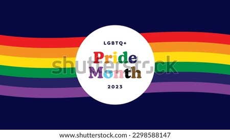 Pride Month Banner. LGBTQ+ Pride Month Web Banner Design Template with Rainbow Text on Background with LGBT Pride Flag. 