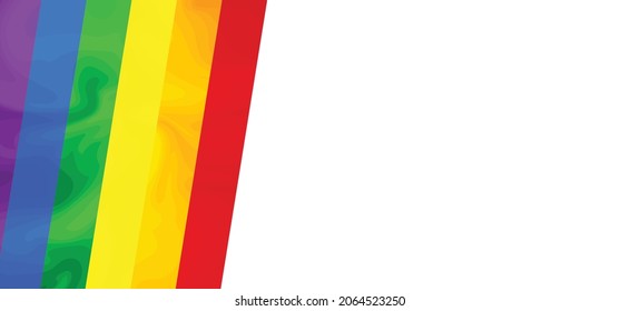 PRIDE MONTH banner on gradient rainbow background. LGBT flag. Template design, vector illustration. Love wins. Colorful symbols. Gay pride collection. Copy space