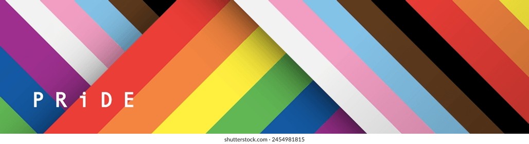 Pride Month banner with progress pride flag color crisscross striped background for LGBTQIA. Vector template background.