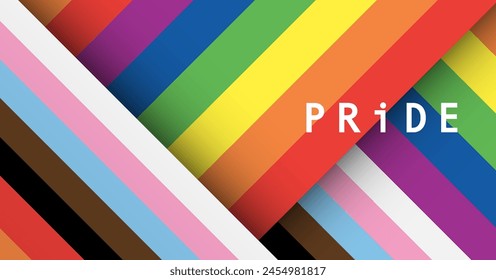 Pride Month banner with progress pride flag color crisscross striped background for LGBTQIA. Vector template background.