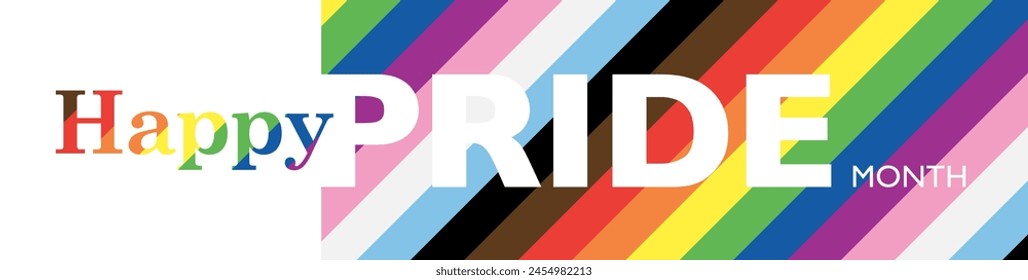 Pride Month banner with progress pride flag color stripes with white space on a background for LGBTQIA. Vector template background.