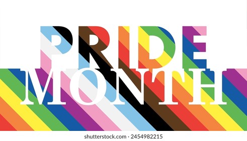 Pride Month banner with progress pride flag color stripes with white space on a background for LGBTQIA. Vector template background.