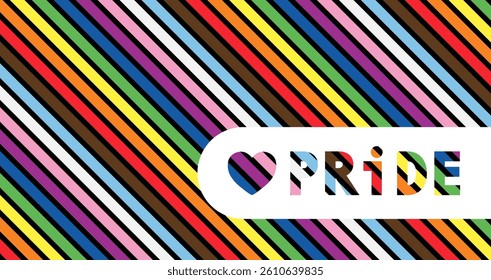 Pride month banner with progress pride flag color striped background. Vector illustration