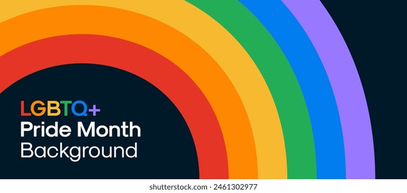 Anuncio del Mes del Orgullo con Fondo de Arco Iris. Ilustración vectorial para el Mes del Orgullo LGBTQ+.