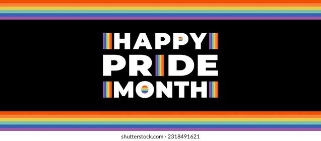 Pride month banner with rainbow flag. Flat vector illustration. 