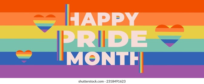 Pride month banner with rainbow flag. Flat vector illustration. EPS 10