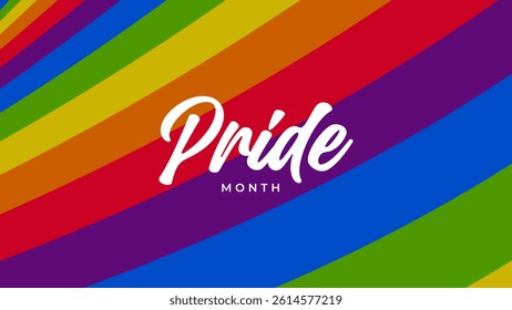 Pride Month Banner With Rainbow Gradient Ribbon Background. Celebrating Pride Month Web Banner Design. Trendy Pride Banner with Pride Month Text and Colorful Rainbow.