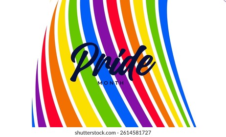 Pride Month Banner With Rainbow Gradient Ribbon Background. Celebrating Pride Month Web Banner Design. Trendy Pride Banner with Pride Month Text and Colorful Rainbow.